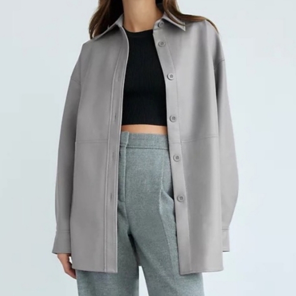 Aritzia Babaton Grey Vegan Leather Shacket Jacket Sz 2XS - Picture 1 of 7